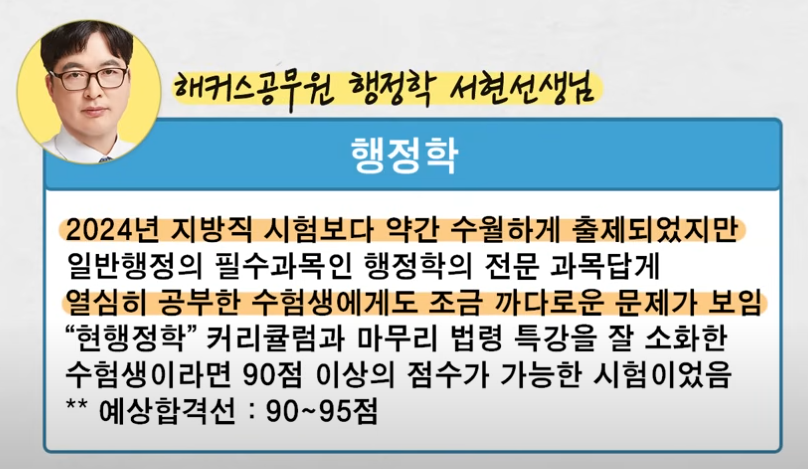 9급 지방직 난이도 총평_행정학 출처 : 해커스공무원 유튜브