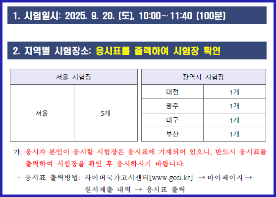 국가직7급2차 시험일정 및 시험시간
